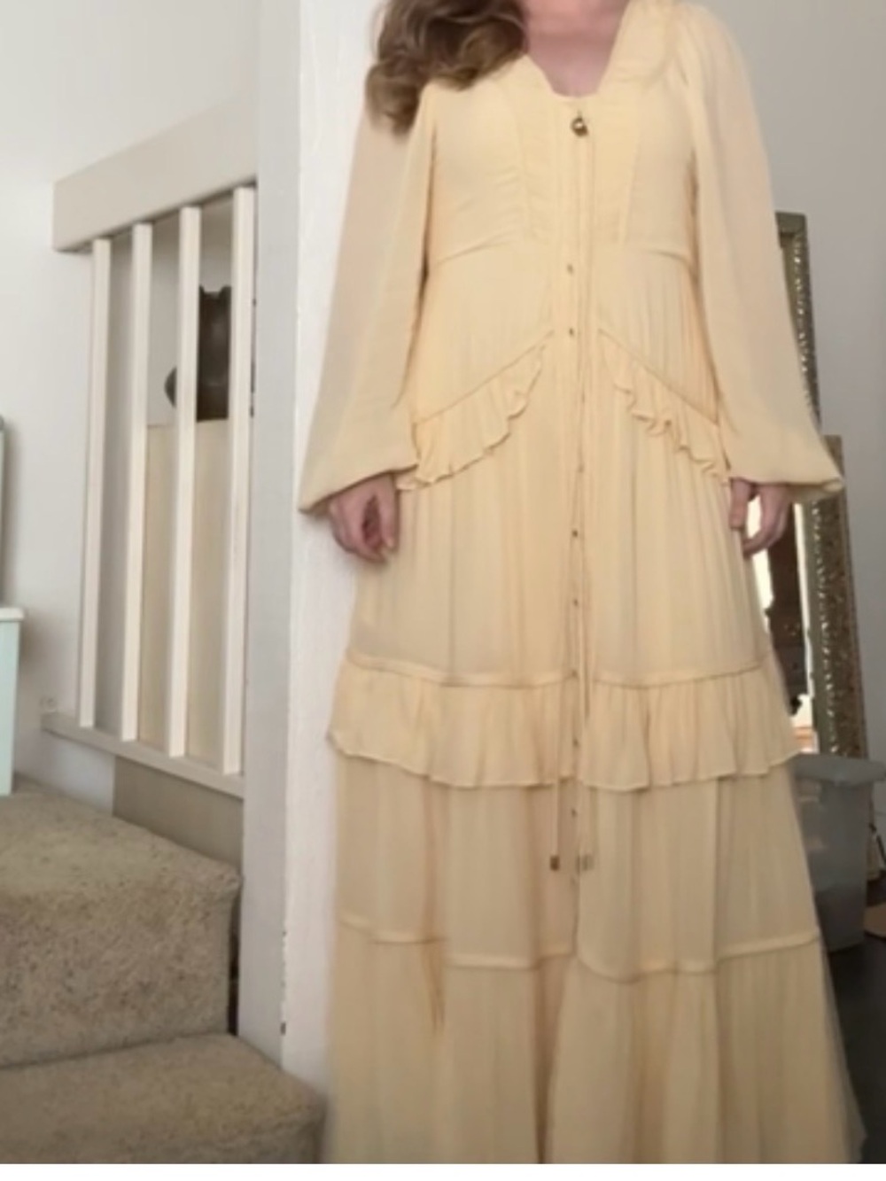 Butter Yellow Ruffled Buttoned Maxi Dress at FARM Rio. - Picture 2 of 6